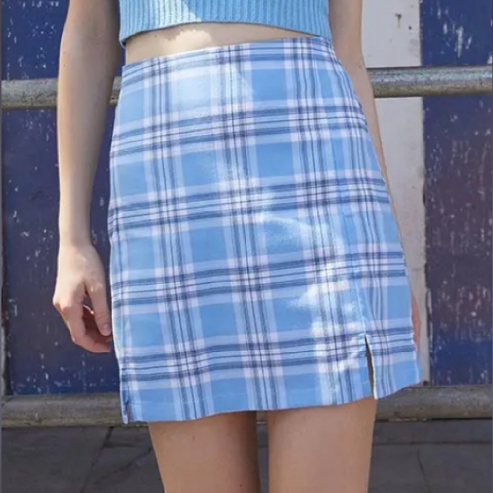 Brandy Melville Blue Plaid Cara Skirt